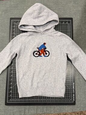 AO76 Kids Grey Hoodie with Embroidered Bike Cyclist - Jones Hoodie Velo